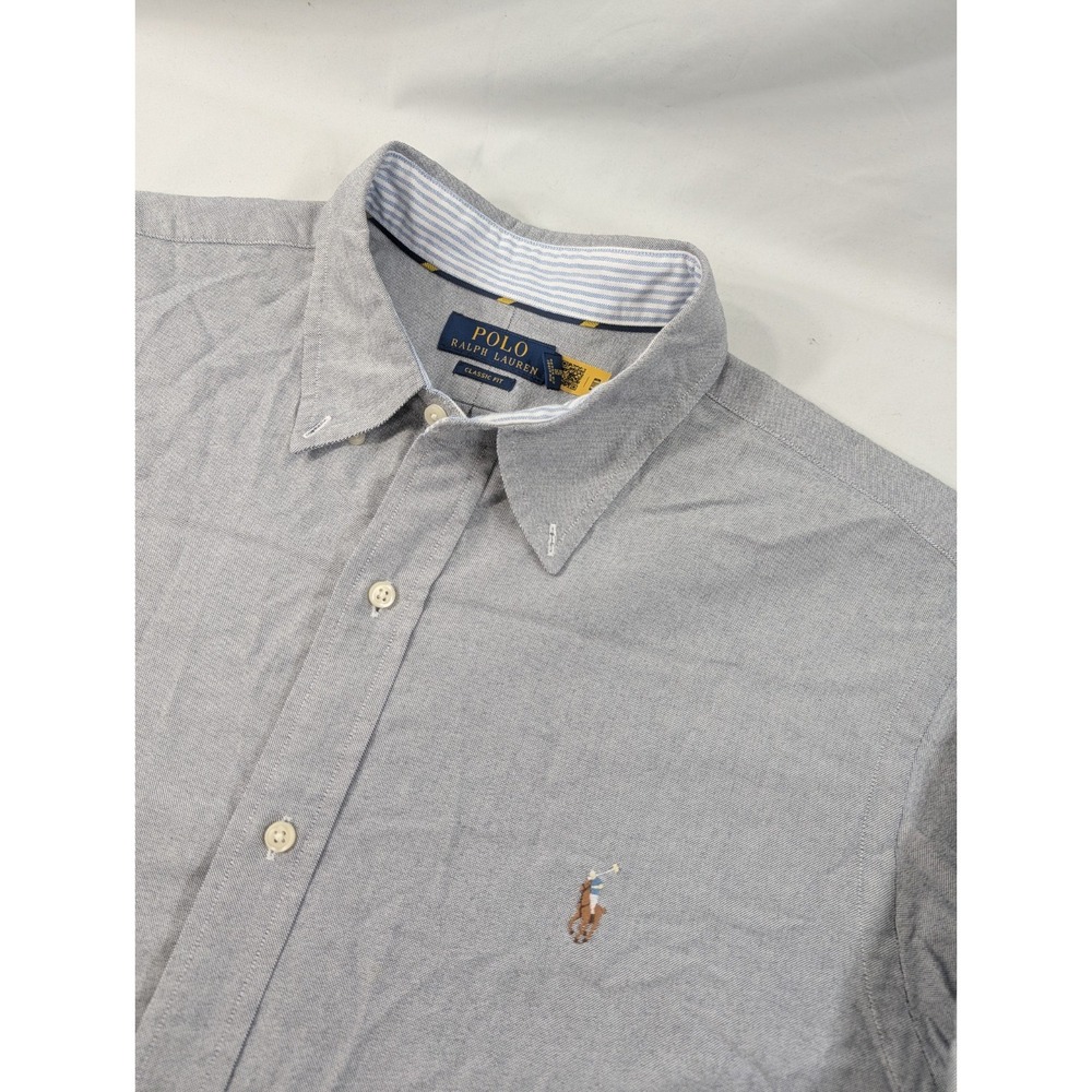 Ralph Lauren Mens XL Classic Fit Gray Oxford Button Down Shirt Long Sleeve Pony